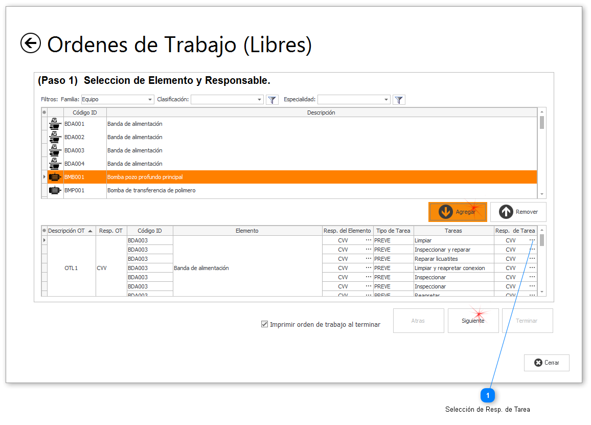 Selección de Resp. de Tarea