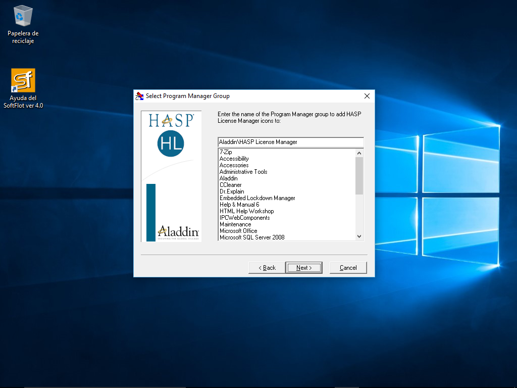 Paso 2 Instalación de Administrador de Licencias HASP